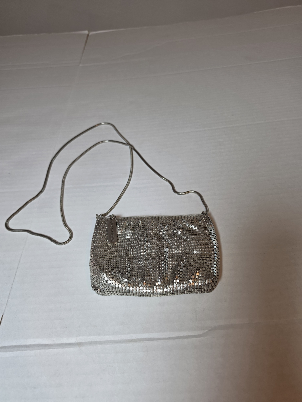 Whiting & Davis 1970s Silver Mesh Shoulder Bag Flap Clutch Evening Purse